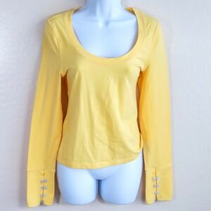 Intimately Free People Yellow Long Sleeve Scoop Neck Top Lace Bow Cuffs Coquette